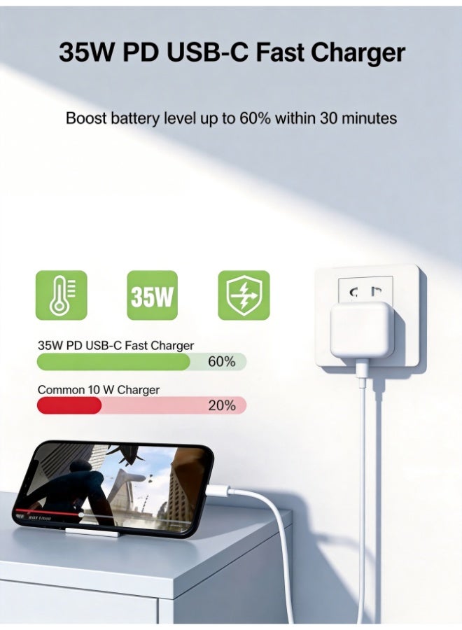  piaopiaomiao شاحن PD35W القابل للطي مناسب للشحن السريع لأجهزة iPhone 17/16/15. يتميز بمنفذ Type-C، وشاحن USB-C، ويأتي مزودًا بكابل بيانات بطول متر واحد تقريبًا. يدعم أجهزة iPhone 17/17 Plus/17 Pro Max/16/16 Plus/16 Pro Max/15 Pro Max/iPad Pro. - Image 5